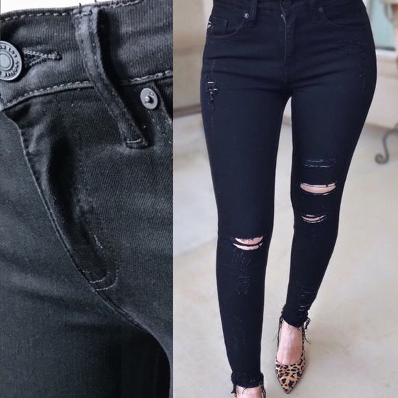 Distressed Denim Ankle Fray Black Skinny Jeans - Picture 8 of 9